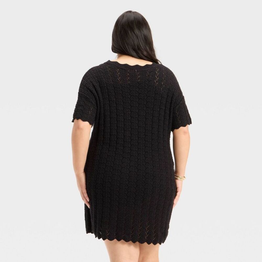 A New Day - Women's Short Sleeve Pointelle Mini Sweater Dress Black - Picture 2 of 3